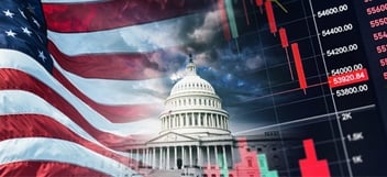 Collage of the U.S. Capitol, the American flag, and a financial document