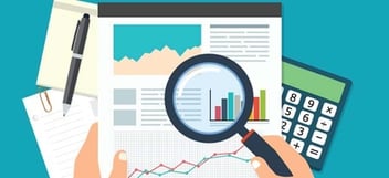 Illustration: Looking at financial report text under magnifying glass