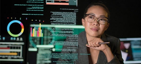 CPA viewing AI-generated financial advice on a heads-up display