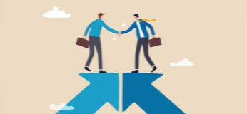 Illustration: Two CPAs atop two different arrows coming together from different directions