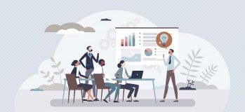 Illustration: Group of CPAs in front of data on a screen