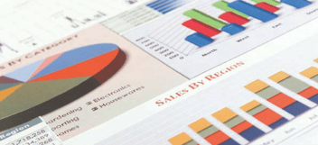 Several charts and graphs, with one labeled Sales By Region
