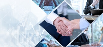 Collage of handshakes and deal making images