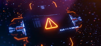 Warning sign (! inside triangle) on top of digital information
