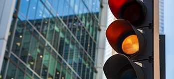 Traffic light on yellow